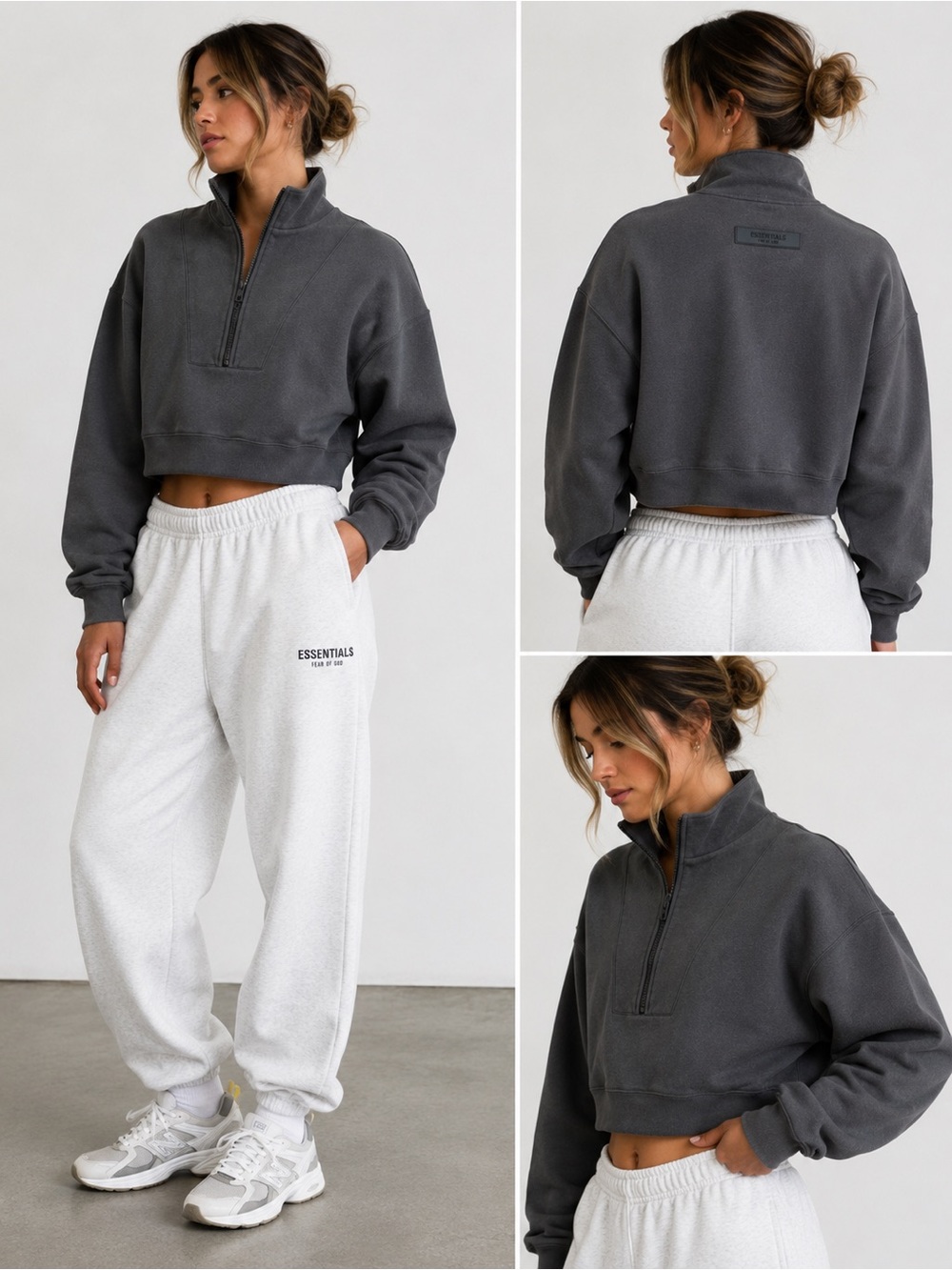 Fear of God Essentials Women’s Cropped Quarter Zip Sweatshirt Gray Small